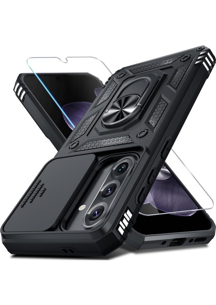 Samsung Galaxy A36 Uyumlu Ekran Koruyucu Kılıf Sürgülü Yüzüklü Standlı Darbe Emici Tank Kapak