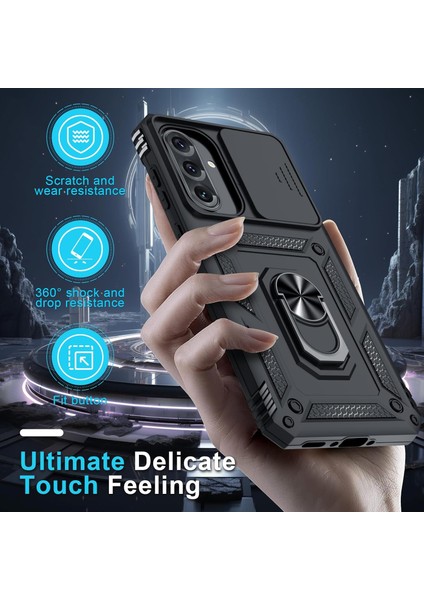 Samsung Galaxy A36 Uyumlu Ekran Koruyucu Kılıf Sürgülü Yüzüklü Standlı Darbe Emici Tank Kapak
