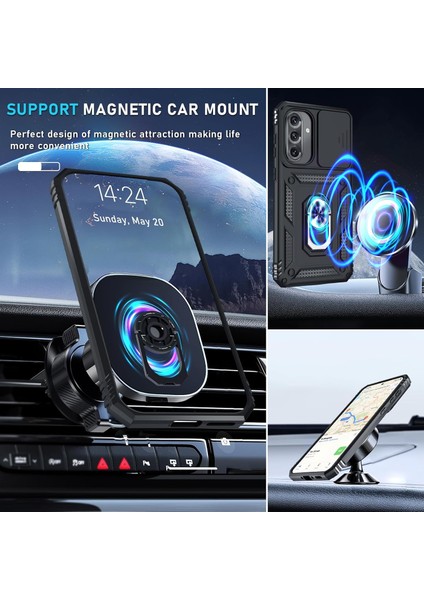 Samsung Galaxy A36 Uyumlu Ekran Koruyucu Kılıf Sürgülü Yüzüklü Standlı Darbe Emici Tank Kapak