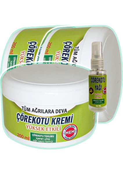 Çörek Otu Teskin Kremi 3 Adet 200 ml Yeşil Kavanoz + 30 ml Çörek Otu Yağı