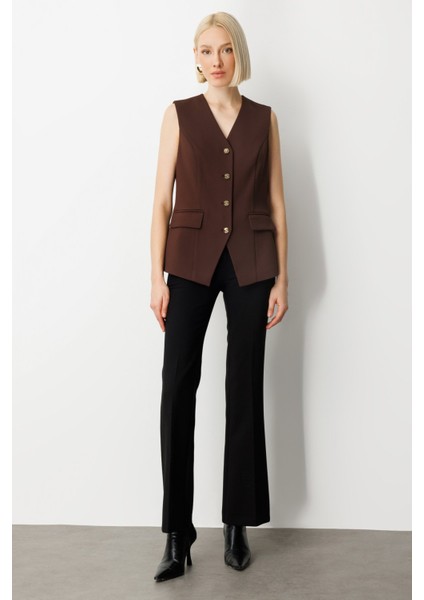 Kadın Kapak Cepli V Yaka Yelek 5037 Kahverengi modelleri