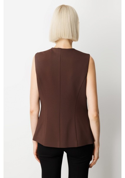 Kadın Kapak Cepli V Yaka Yelek 5037 Kahverengi fırsatları