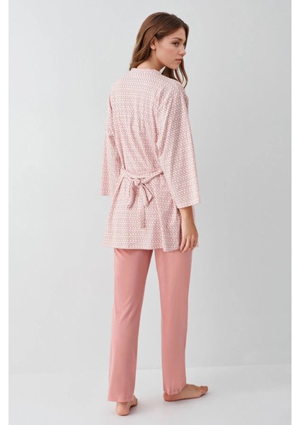 Kadın Modal Kutulu 3 Parça Desenli Pembe Sabahlık & Pijama Takımı Set L1.PC.908.2.001 indirimleri