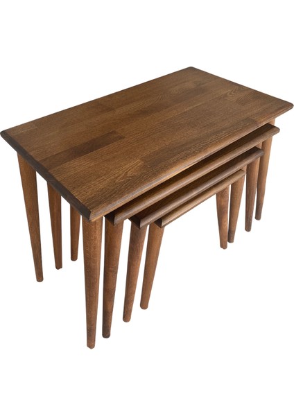 Dikdörtgen Masif Doğal Ahşap 4'lü Zigon Sehpa Seti,modern Iskandinav Stil 4'lü Konik Ayak fiyatları