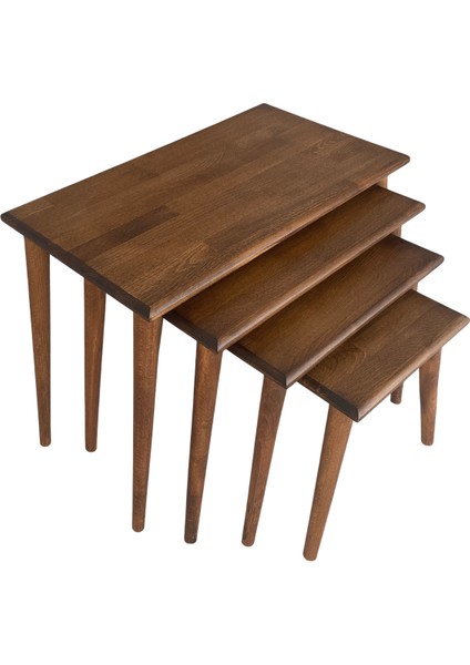 Dikdörtgen Masif Doğal Ahşap 4'lü Zigon Sehpa Seti,modern Iskandinav Stil 4'lü Konik Ayak