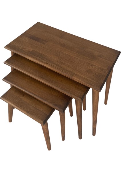 Dikdörtgen Masif Doğal Ahşap 4'lü Zigon Sehpa Seti,modern Iskandinav Stil 4'lü Konik Ayak modelleri