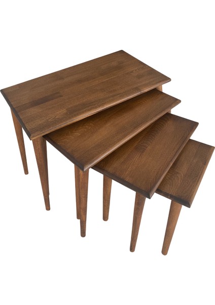 Dikdörtgen Masif Doğal Ahşap 4'lü Zigon Sehpa Seti,modern Iskandinav Stil 4'lü Konik Ayak fırsatları