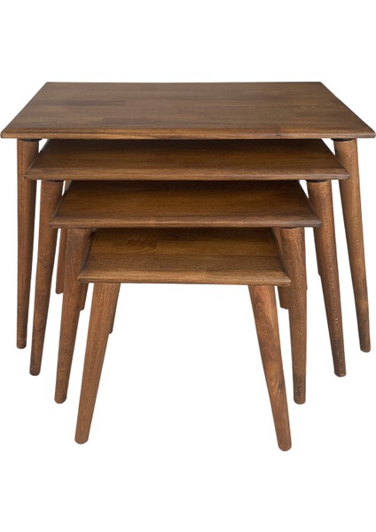 Dikdörtgen Masif Doğal Ahşap 4'lü Zigon Sehpa Seti,modern Iskandinav Stil 4'lü Konik Ayak indirimleri