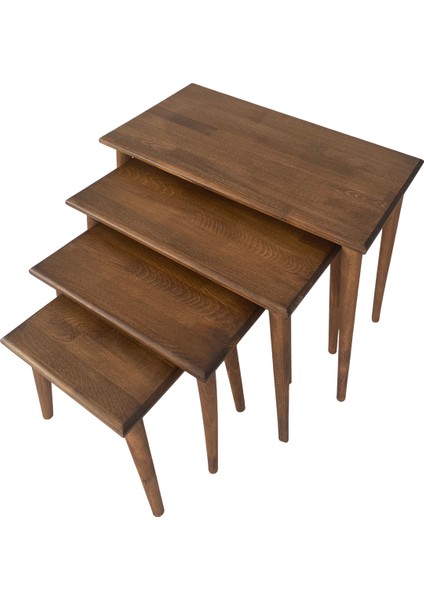 Dikdörtgen Masif Doğal Ahşap 4'lü Zigon Sehpa Seti,modern Iskandinav Stil 4'lü Konik Ayak