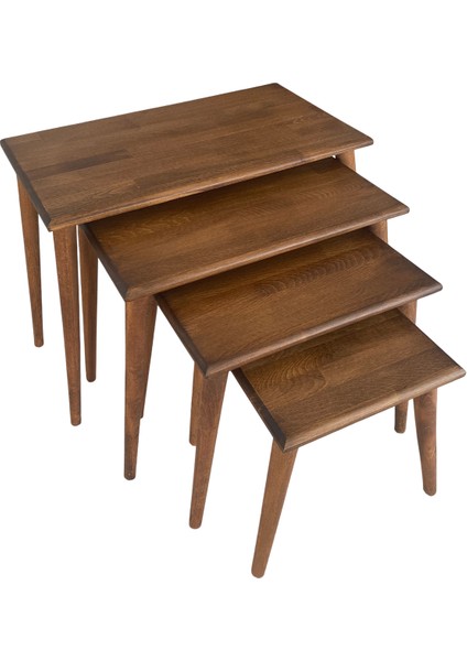 Dikdörtgen Masif Doğal Ahşap 4'lü Zigon Sehpa Seti,modern Iskandinav Stil 4'lü Konik Ayak