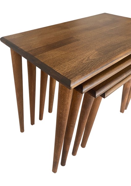 Dikdörtgen Masif Doğal Ahşap 4'lü Zigon Sehpa Seti,modern Iskandinav Stil 4'lü Konik Ayak