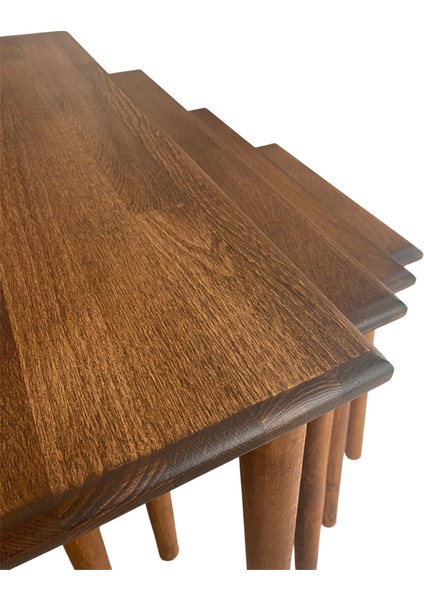 Dikdörtgen Masif Doğal Ahşap 4'lü Zigon Sehpa Seti,modern Iskandinav Stil 4'lü Konik Ayak