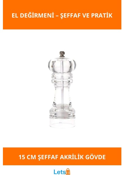 Şeffaf Akrilik El Değirmeni 15 cm Dayanıklı Baharat Öğütücü