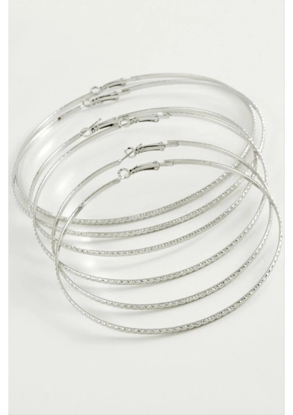 Zikzak Desenli Metal Halka Küpe 6 Adet