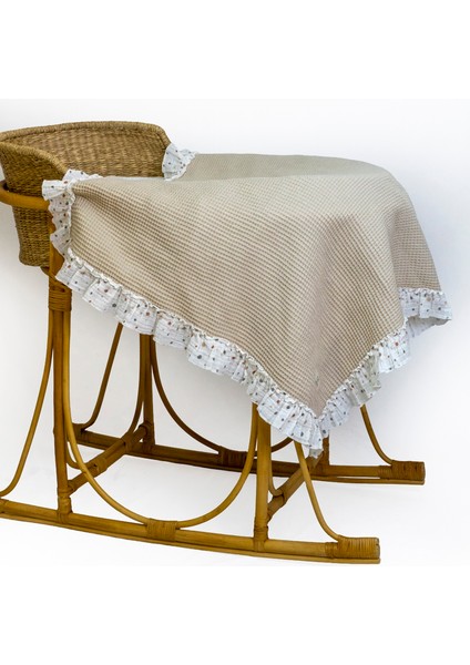 Waffle Müslin Fırfır Detaylı Çocuk & Bebek Örtü | Battaniye | Pike |80X90 %100 Pamuk Çok Amaçlı