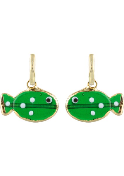 Yeşil - Altın Küpe Elmira Earrings