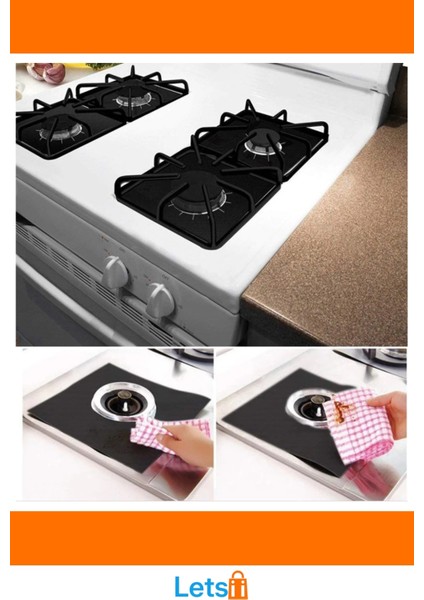 Siyah Yanmaz Yapışmaz Ocak Koruyucu Folyo 27X27 cm 4'lü Paket modelleri