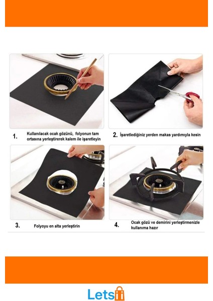 Siyah Yanmaz Yapışmaz Ocak Koruyucu Folyo 27X27 cm 4'lü Paket indirimleri