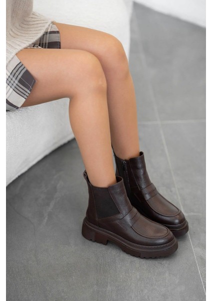 Adda Hakiki Deri Lastikli Kadın Bot Kahverengi fiyatları
