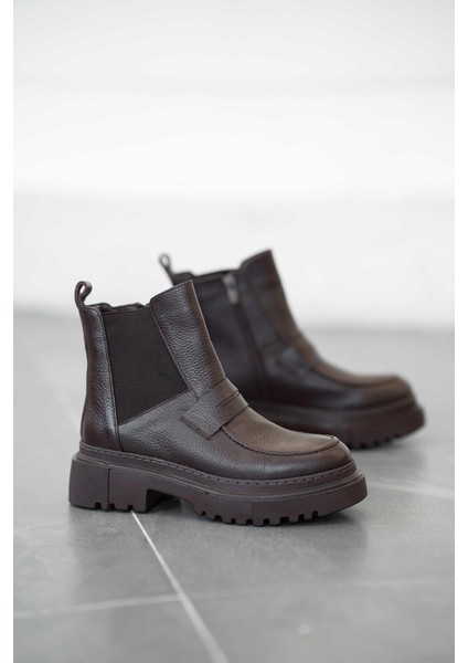Adda Hakiki Deri Lastikli Kadın Bot Kahverengi indirimleri
