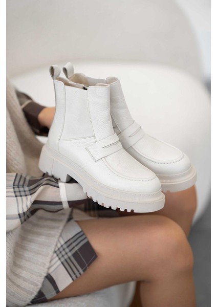 Adda Hakiki Deri Lastikli Kadın Bot Ekru indirimleri