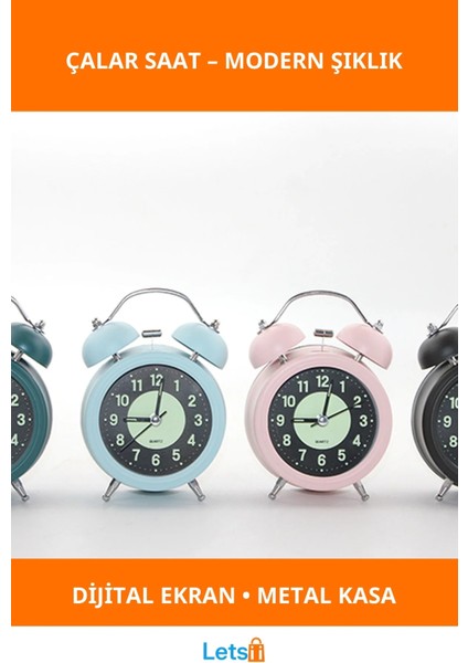 Modern Tasarımlı Şık Metal Çalar Saat Dijital Ekran Alarm Fonksiyonu