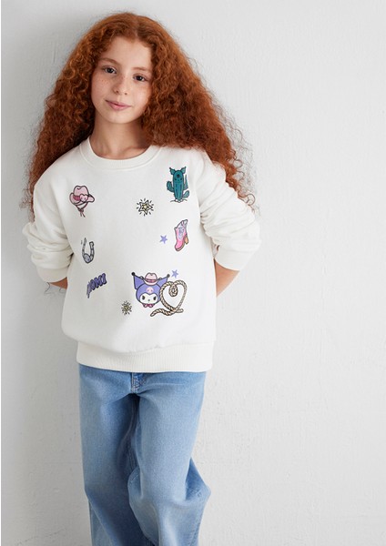 Kuromi Baskılı Ekru Sweatshirt 7S10186-70057