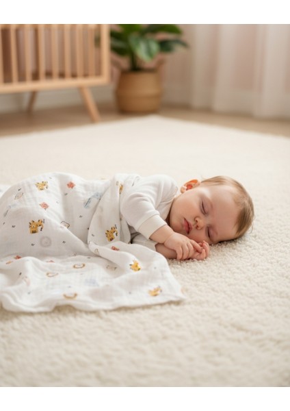 Aslıva %100 Pamuk Müslin Bebek Battaniyesi Kundak Örtüsü Safari Desenli Yumuşak fiyatları