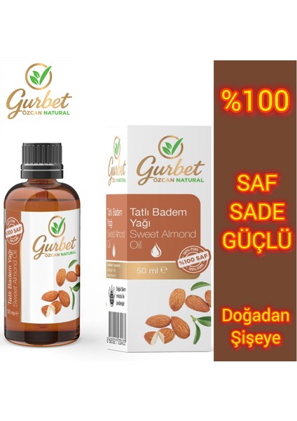 Tatlı Badem Yağı %100 Saf Doğal Seyreltilmemiş 50 ml (Sweet Almond Oil)