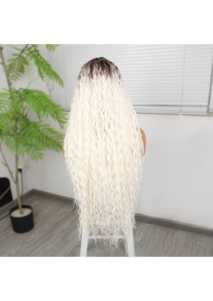 Afro Dalga Kumral Beyaz Platin Ombre Fiber Sentetik Tül Peruk fırsatları