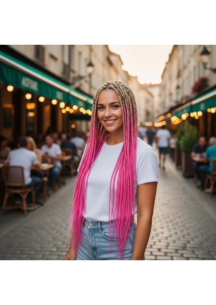 Afrika Örgüsü ve Rasta Için Sentetik Ombreli Saç / Platin / Pembe