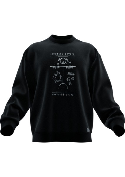 Kam Davulu Tasarımlı Oversıze Sweatshırt (Unısex)