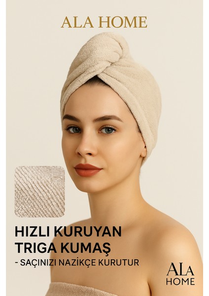 Triga Düğme Lastikli Saç Havlusu| Pamuklu Saç Kurutma Bonesi | Makyaj Bonesi