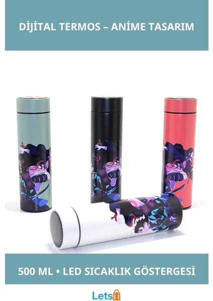 Anime Baskılı Paslanmaz Çelik Dijital Göstergeli Termos 500 ml
