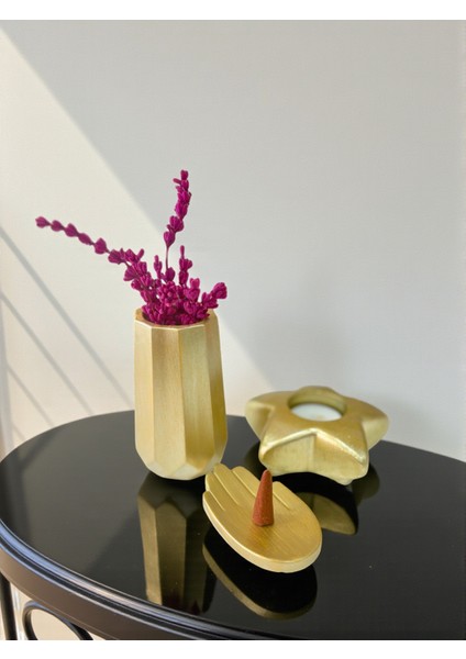 3’lü Dekoratif Set – Vazo, Yıldız Mumluk ve El Şeklinde Tütsülük, (Lavanta, Tütsü ve Mum Dahil)