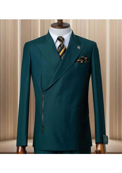 Slim Fit, Fermuarlı Detaylı ,erkek Takım Elbise,yeşil