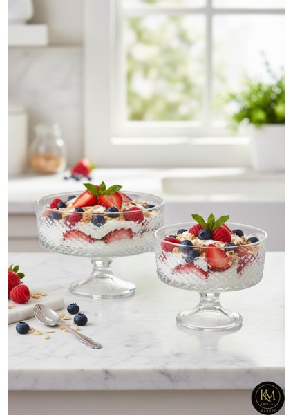 Kesme Kristal El Işçiliği 2'li Cam Kase Seti