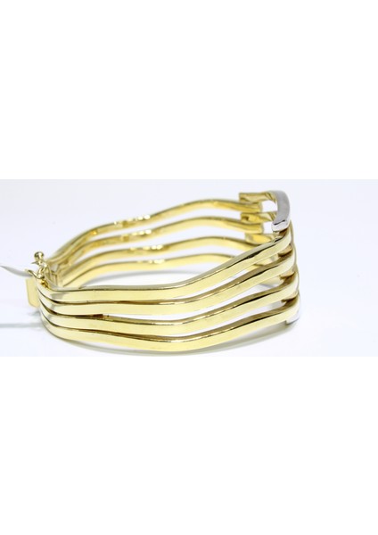 14 Ayar Altın 5 Sıralı Gold & Silver Renkli Sarmal Kaburga Kelepçe Bilezik 22.36 gr modelleri