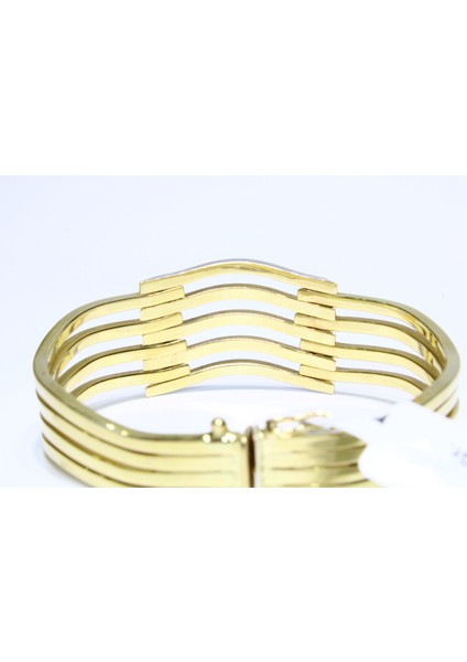 14 Ayar Altın 5 Sıralı Gold & Silver Renkli Sarmal Kaburga Kelepçe Bilezik 22.36 gr fırsatları