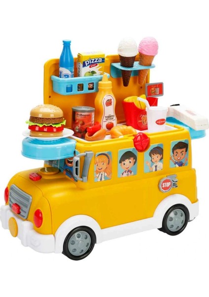 Little Chef 2in1 Sesli ve Işıklı Okul Otobüsü Dükkanı Oyun Seti 34 Parça