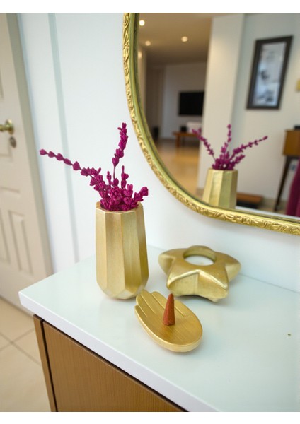 3’lü Dekoratif Set – Vazo, Yıldız Mumluk ve El Şeklinde Tütsülük, (Lavanta, Tütsü ve Mum Dahil) modelleri