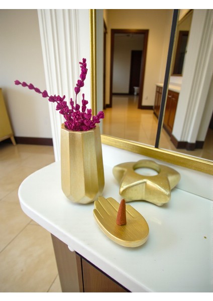 3’lü Dekoratif Set – Vazo, Yıldız Mumluk ve El Şeklinde Tütsülük, (Lavanta, Tütsü ve Mum Dahil)