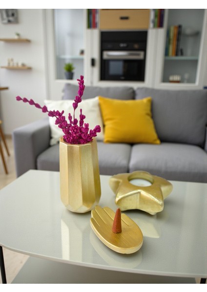 3’lü Dekoratif Set – Vazo, Yıldız Mumluk ve El Şeklinde Tütsülük, (Lavanta, Tütsü ve Mum Dahil)