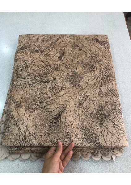 Koltuk Çekyat Örtüsü Kahverengi Damar Desenli Kaymaz Taban Süngerli Üst Kumaş Kadife