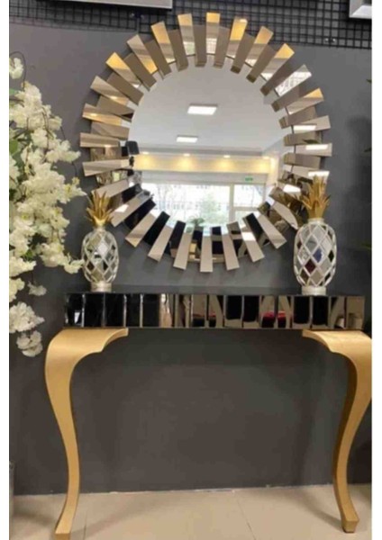 Gold Aynalı Lukens Ayaklı Dresuar takımı 35*90 cm