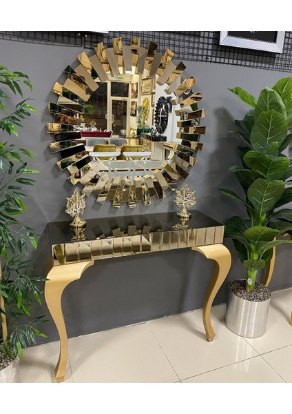 Gold Aynalı Lukens Ayaklı Dresuar takımı 35*90 cm