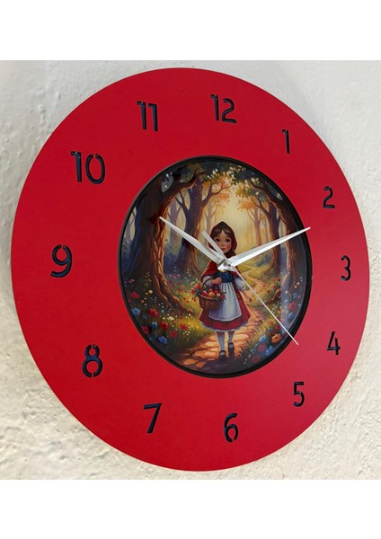 Kişiye Özel Kırmızı Başlıklı Kız Çocuk Odası Duvar Saati | Epoksi Dolgulu | 35 cm indirimleri