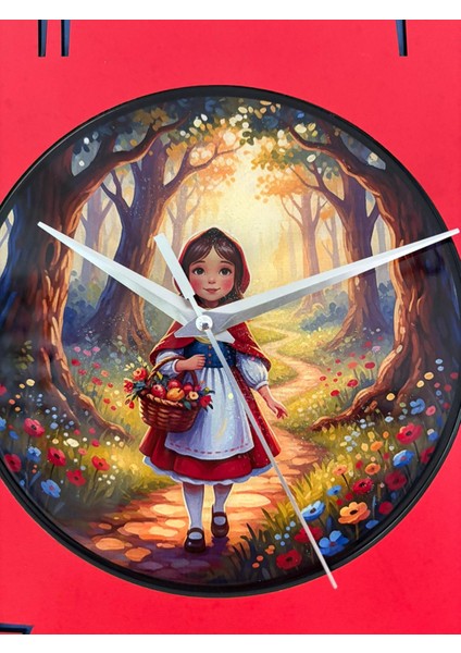 Kişiye Özel Kırmızı Başlıklı Kız Çocuk Odası Duvar Saati | Epoksi Dolgulu | 35 cm