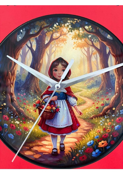 Kişiye Özel Kırmızı Başlıklı Kız Çocuk Odası Duvar Saati | Epoksi Dolgulu | 35 cm