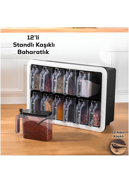 12'li Standlı Kaşıklı Baharatlık Seti